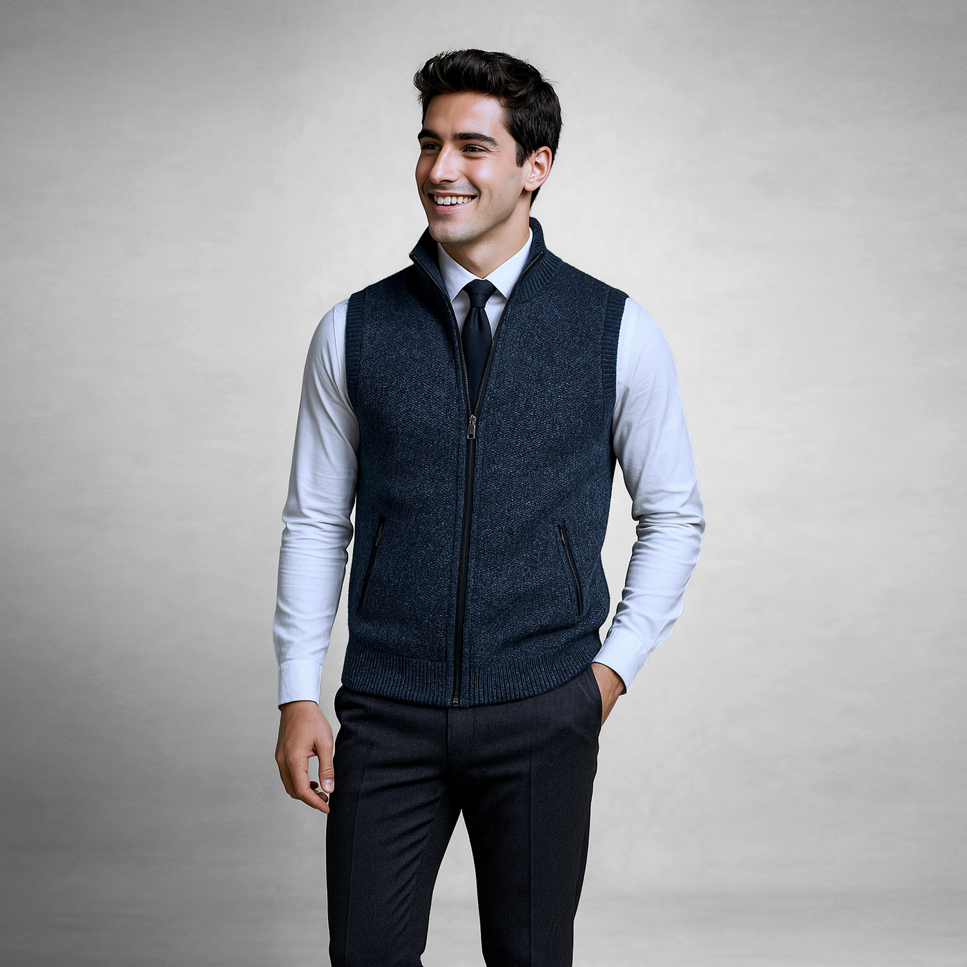 DAVIDE™  | Cardigan lavorato a maglia con cerniera completa